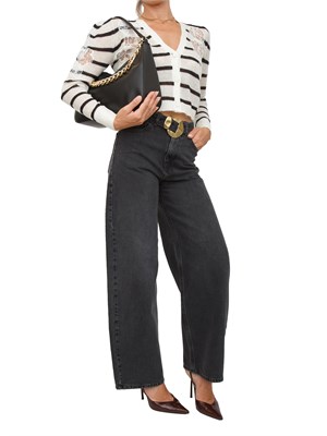 TWIN-SET Cardigan Twinset in misto mohair panna e nero con pizzo e spacchi in DONNA