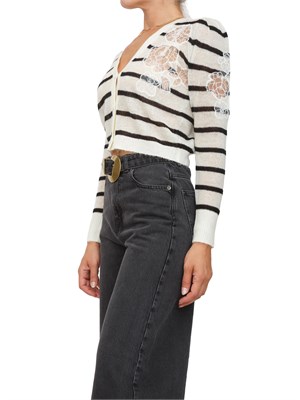 TWIN-SET Cardigan Twinset in misto mohair panna e nero con pizzo e spacchi in DONNA
