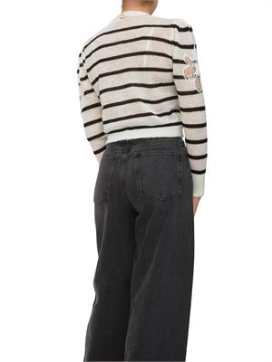 TWIN-SET Cardigan Twinset in misto mohair panna e nero con pizzo e spacchi in DONNA