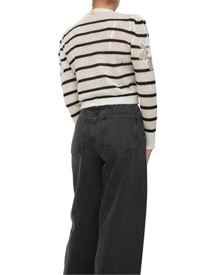 TWIN-SET Cardigan Twinset in misto mohair panna e nero con pizzo e spacchi in DONNA