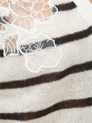 TWIN-SET Cardigan Twinset in misto mohair panna e nero con pizzo e spacchi in DONNA