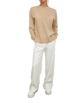 Maglia donna Armani Exchange in misto viscosa beige con maxi logo tono su tono in DONNA