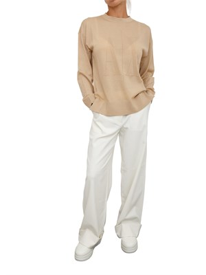 Maglia donna Armani Exchange in misto viscosa beige con maxi logo tono su tono in DONNA