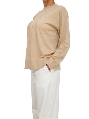 Maglia donna Armani Exchange in misto viscosa beige con maxi logo tono su tono in DONNA