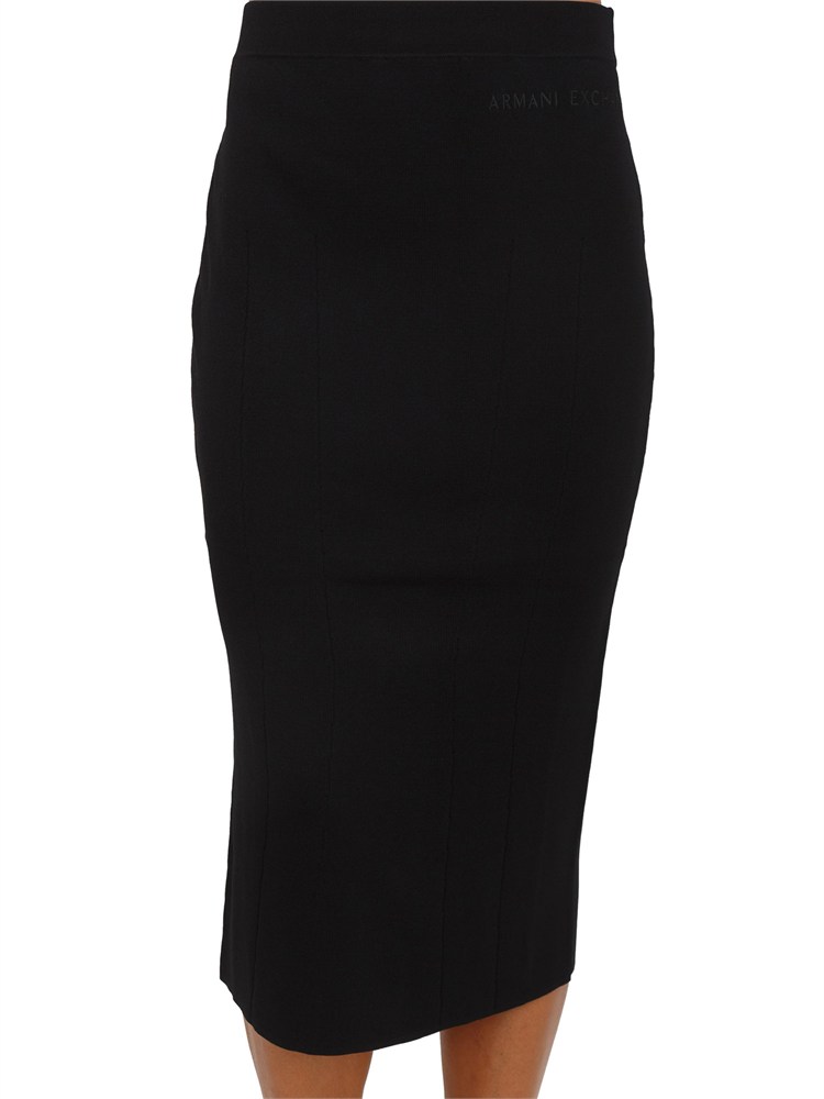 Gonna midi Armani Exchange in maglia di viscosa a coste nera