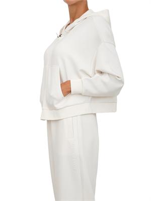 Felpa donna mezza zip Armani Exchange con cappuccio in viscosa stretch avorio in DONNA