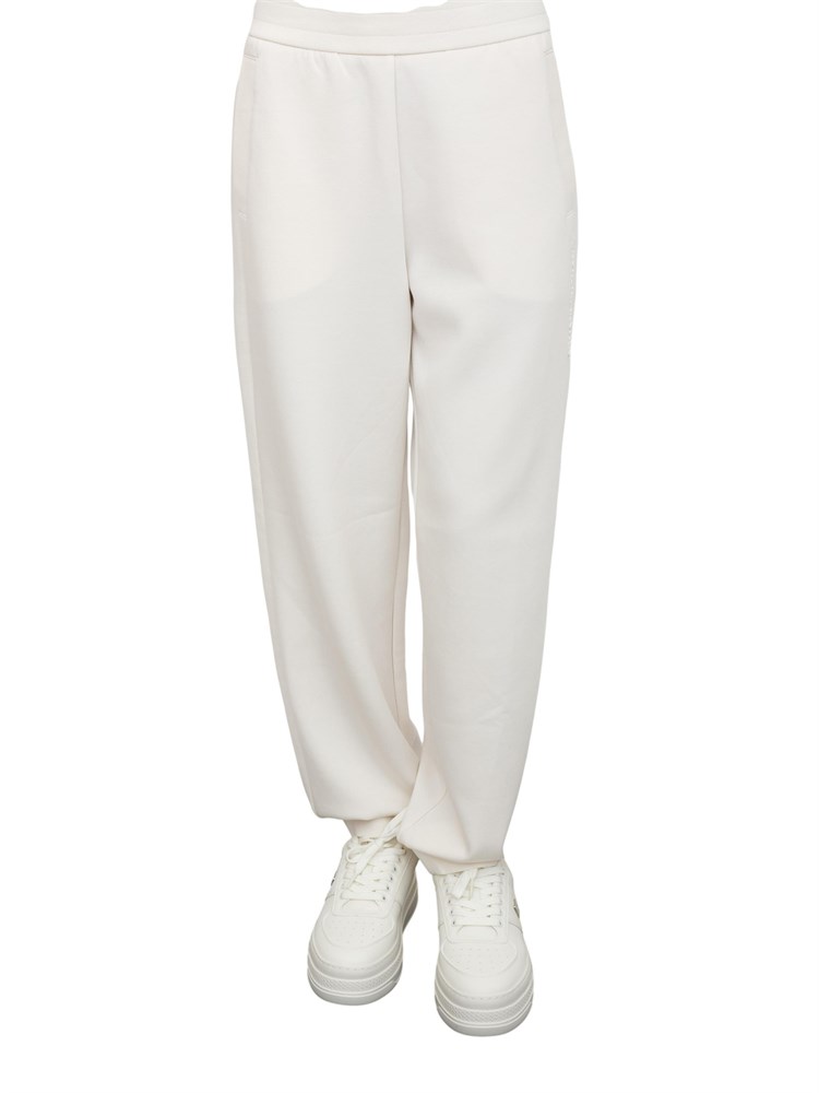 Pantaloni jogger con logo Armani Exchange donna in viscosa stretch avorio