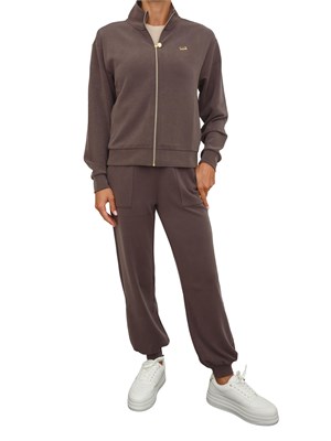 Felpa EA7 Emporio Armani in misto modal stretch marrone in DONNA