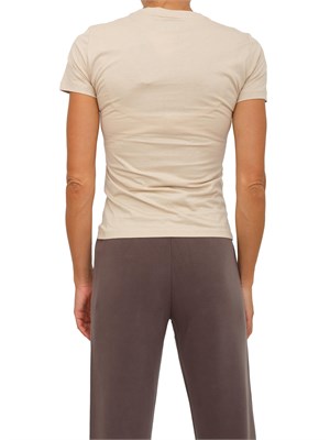 T-shirt donna EA7 Emporio Armani in cotone e modal beige con logo a micro borchie dorate in DONNA