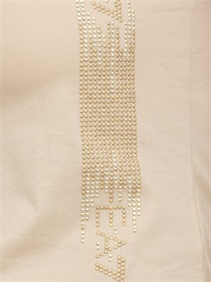 T-shirt donna EA7 Emporio Armani in cotone e modal beige con logo a micro borchie dorate in DONNA