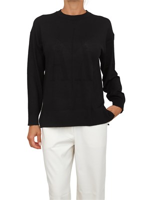 Maglia donna Armani Exchange in misto viscosa nera con maxi logo tono su tono in DONNA