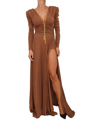 Abito Elisabetta Franchi Red Carpet in jersey lurex beige con collana in DONNA