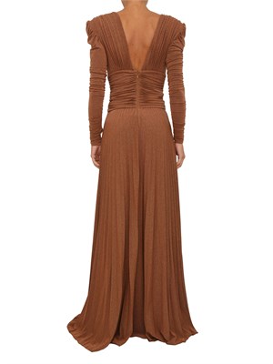 Abito Elisabetta Franchi Red Carpet in jersey lurex beige con collana in DONNA