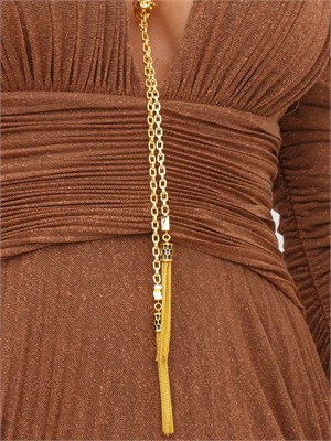 Abito Elisabetta Franchi Red Carpet in jersey lurex beige con collana in DONNA