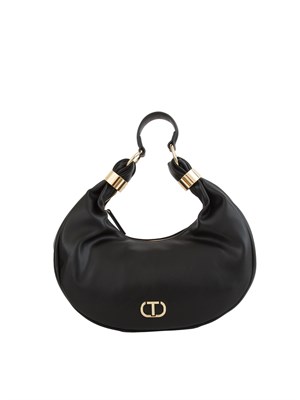 TWIN-SET Borsa hobo Twinset in ecopelle nera con inserti oro in DONNA