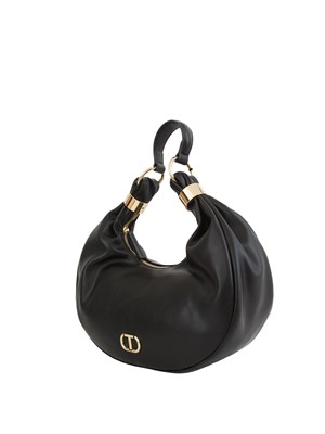 TWIN-SET Borsa hobo Twinset in ecopelle nera con inserti oro in DONNA