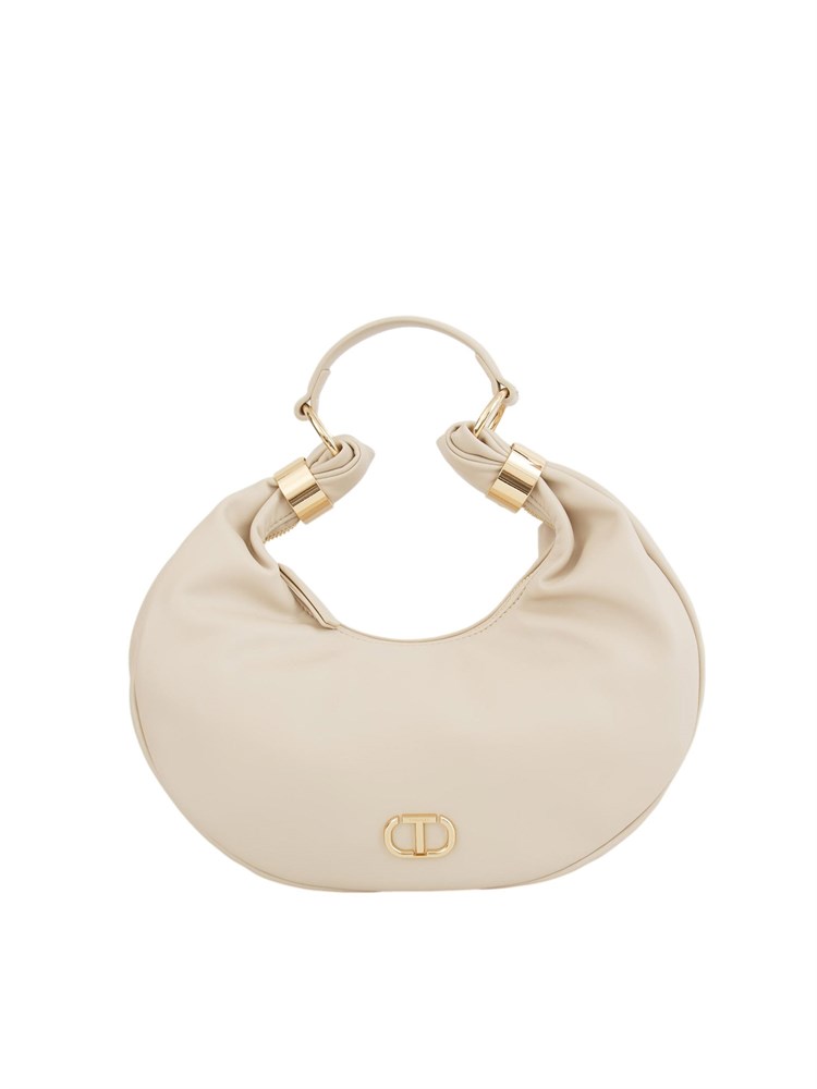 TWIN-SET Borsa hobo Twinset in ecopelle avorio con inserti oro