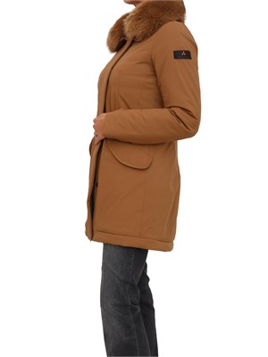 Piumino liscio Peuterey in piuma e nylon marrone con collo pelliccia volpe in DONNA