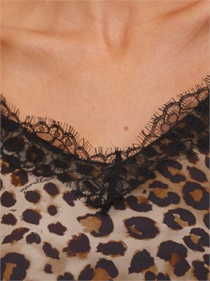 MARELLA Top aderente in twill di pura viscosa con stampa animalier e pizzo in DONNA
