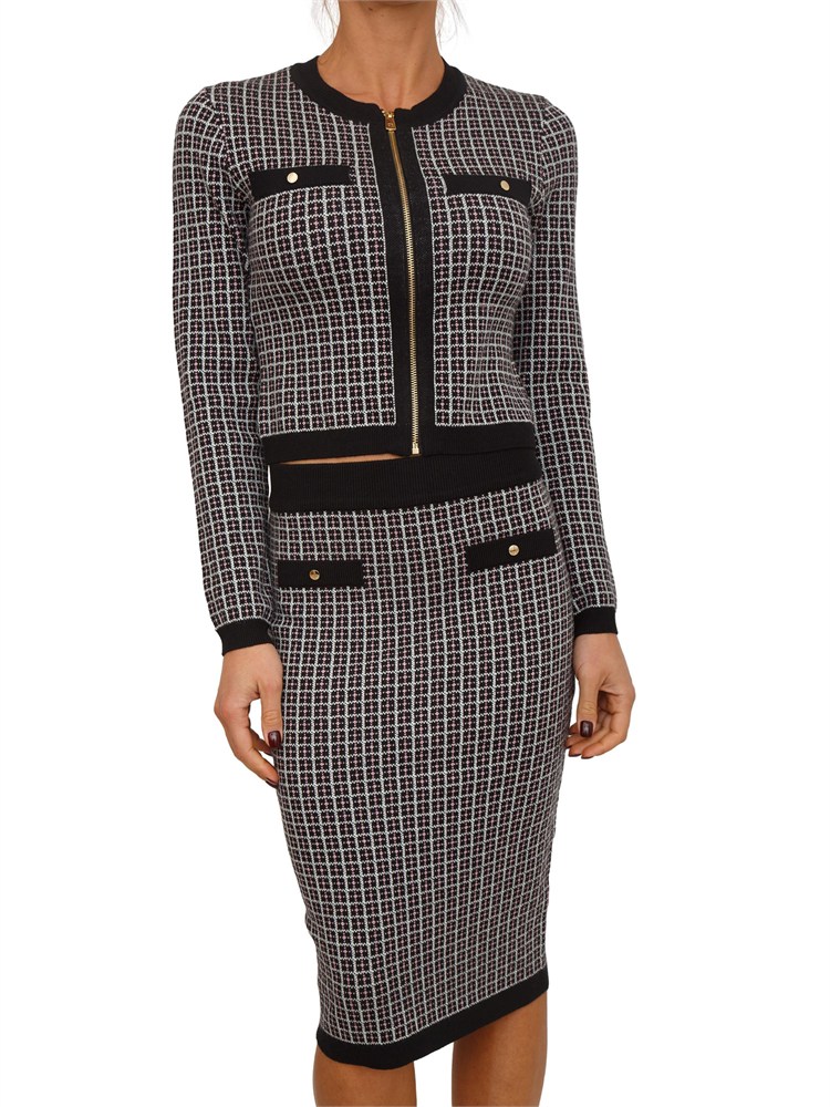 Cardigan Fracomina in viscosa motivo jacquard geometrico nero