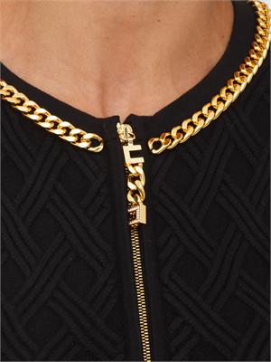 Cardigan Elisabetta Franchi a rombi con dettaglio gioiello in maglia nera in DONNA