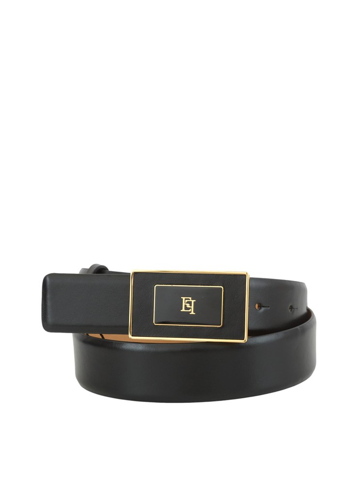Cintura in pelle nero Elisabetta Franchi con placca logo