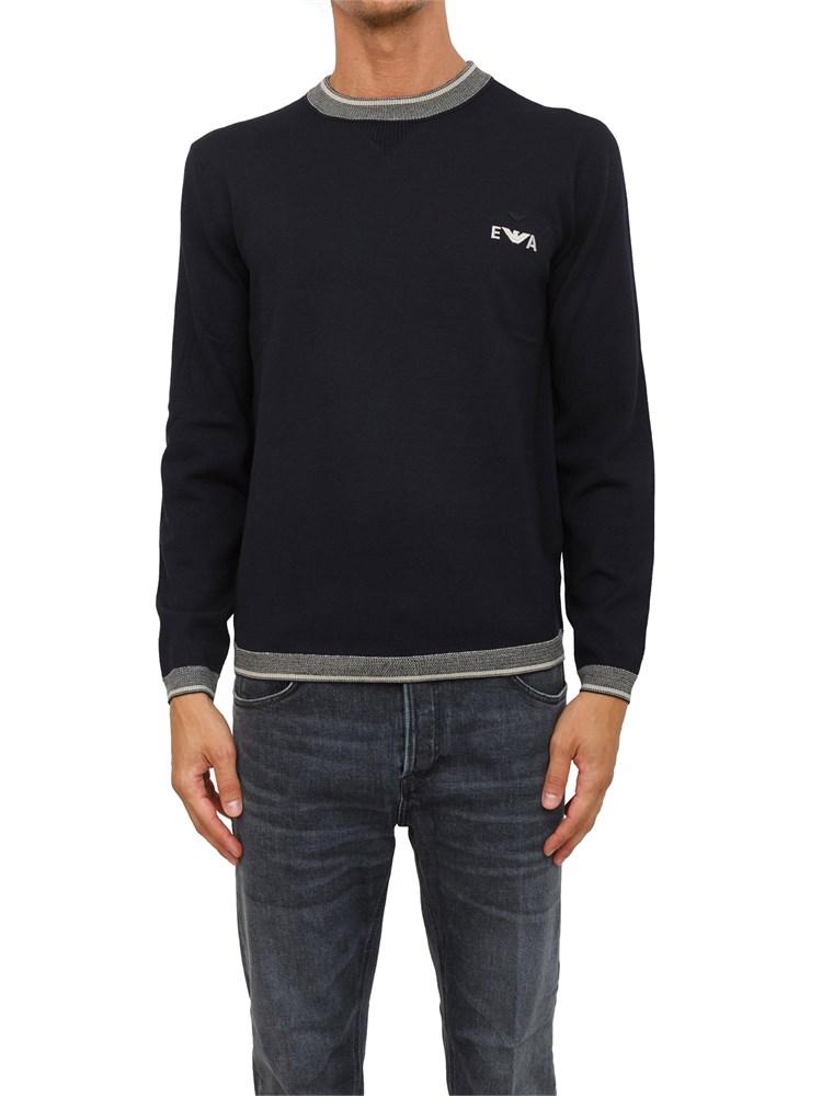 Maglia da uomo blu Emporio Armani in lana vergine
