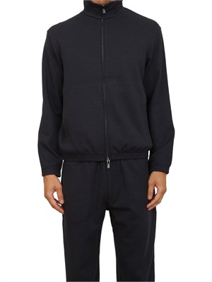 Felpa full zip blu Emporio Armani in jersey jacquard misto lyocell ASV in UOMO