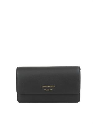 Borsa mini bag Emporio Armani in pelle bottalata nera con catena oro in DONNA