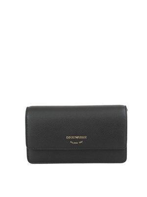 Borsa mini bag Emporio Armani in pelle bottalata nera con catena oro in DONNA