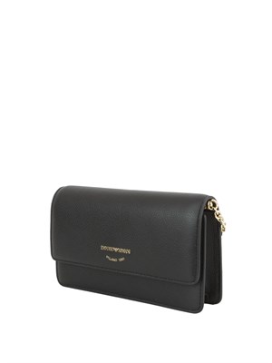 Borsa mini bag Emporio Armani in pelle bottalata nera con catena oro in DONNA