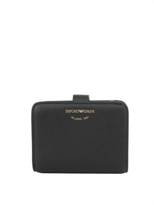 Portafoglio bifold Emporio Armani in pelle nera bottalata in DONNA
