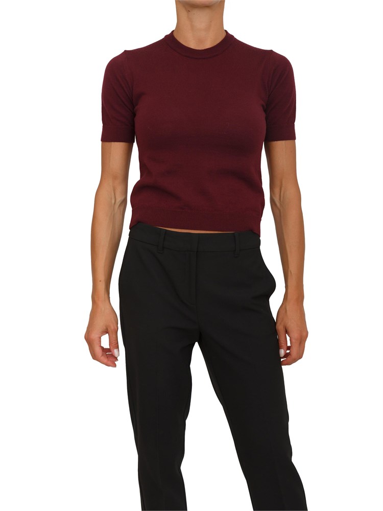 Maglia cropped Anna Molinari in misto lana bordeaux a maniche corte