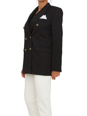Giacca Elisabetta Franchi in gabardina di cotone nera con taschino e bottoni logo in DONNA