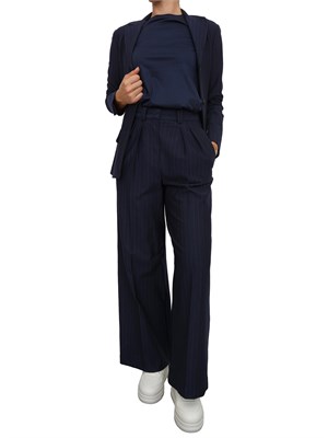 Pantaloni Max Mara MM in drop di lana gessata blu in DONNA