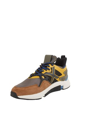 Sneakers uomo Munich Clik 103 in pelle e tessuto giallo e marrone in UOMO
