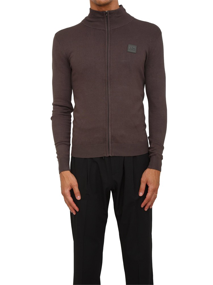 Maglia Antony Morato slim fit in misto viscosa verde con patch logata e zip