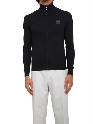 Maglia Antony Morato slim fit in misto viscosa blu con patch logata e zip in UOMO