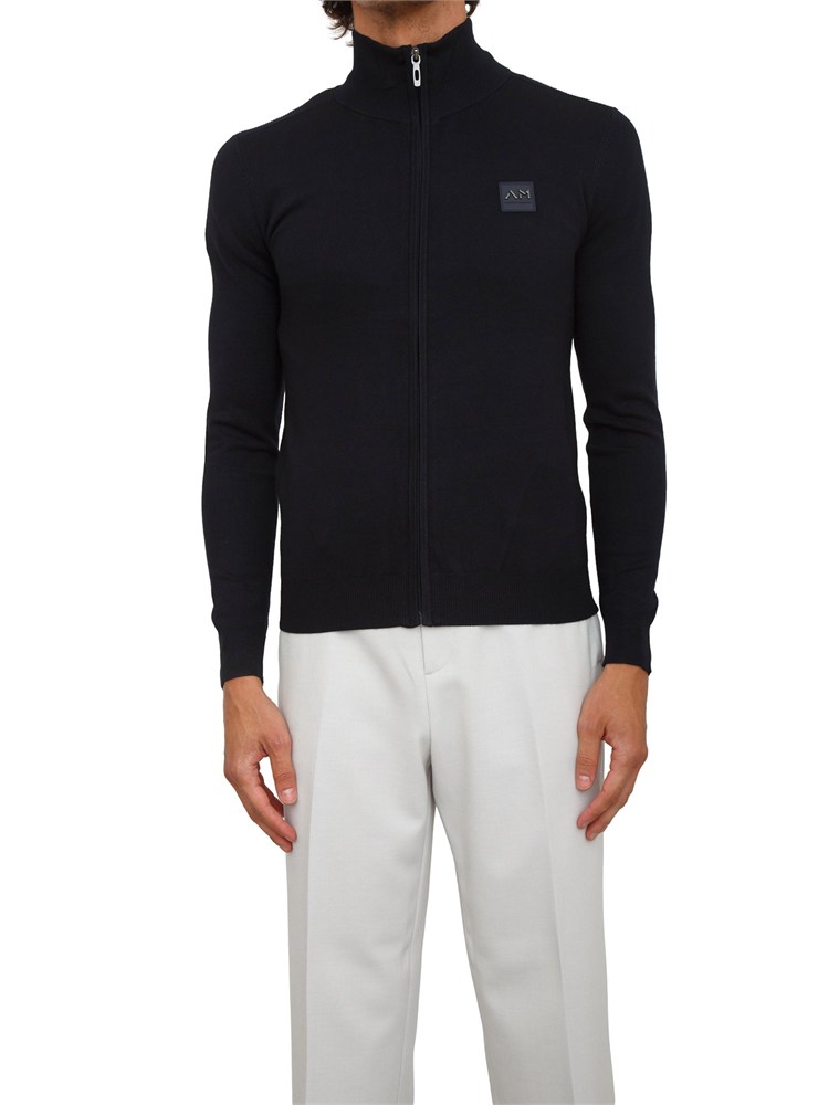 Maglia Antony Morato slim fit in misto viscosa blu con patch logata e zip