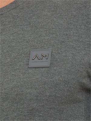 Maglia Antony Morato slim fit in misto viscosa grigio con patch logata in UOMO