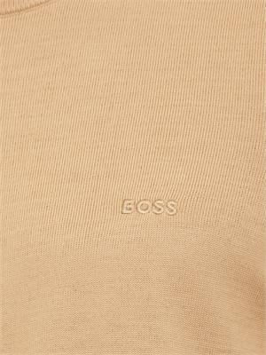 Maglia girocollo Boss in lana vergine cammello in UOMO
