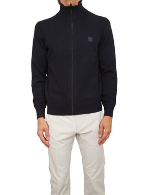 Maglia giubbotto Boss uomo in misto cotone e cashmere blu in UOMO