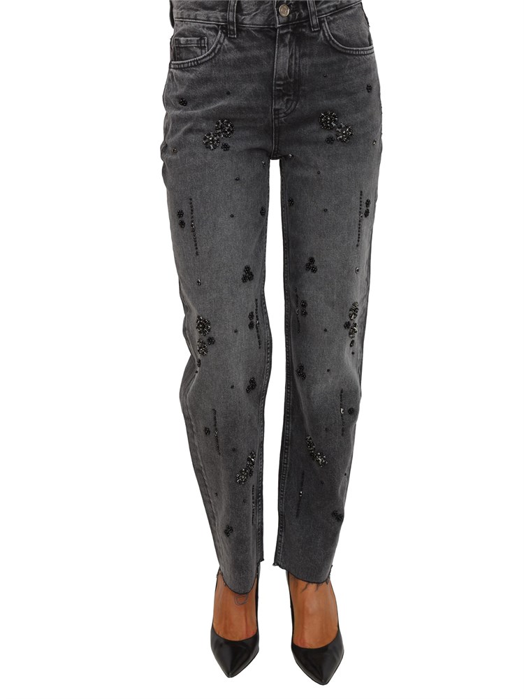 Jeans cropped Liu Jo donna in denim nero effetto used con strass