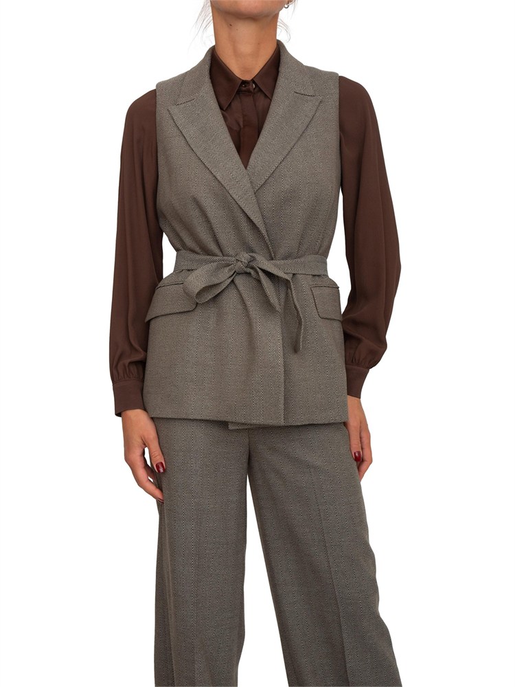 Gilet Liu Jo donna in viscosa stretch motivo chevron grigio marrone