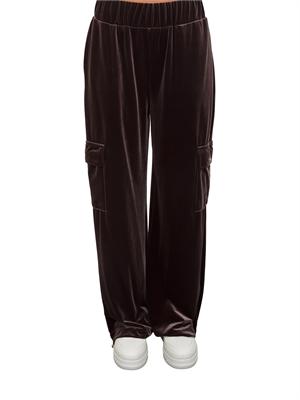 Pantaloni tuta Liu Jo donna in ciniglia stretch marrone con tasche cargo in DONNA
