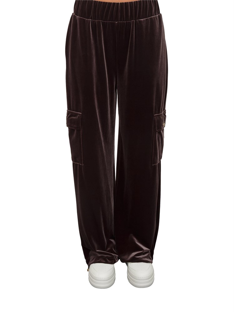 Pantaloni tuta Liu Jo donna in ciniglia stretch marrone con tasche cargo