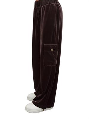Pantaloni tuta Liu Jo donna in ciniglia stretch marrone con tasche cargo in DONNA