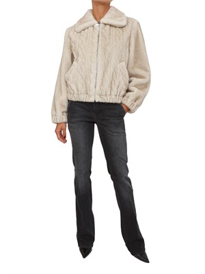 Pelliccia bomber Liu Jo donna in teddy avorio con trecce in DONNA