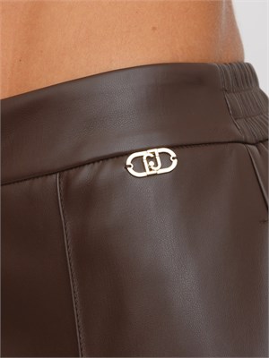 Pantaloni Liu Jo donna in tessuto spalmato effetto pelle marrone in DONNA