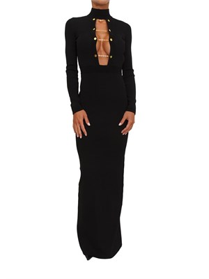 Abito lungo Elisabetta Franchi in maglia di viscosa nera con gemelli gioiello in DONNA